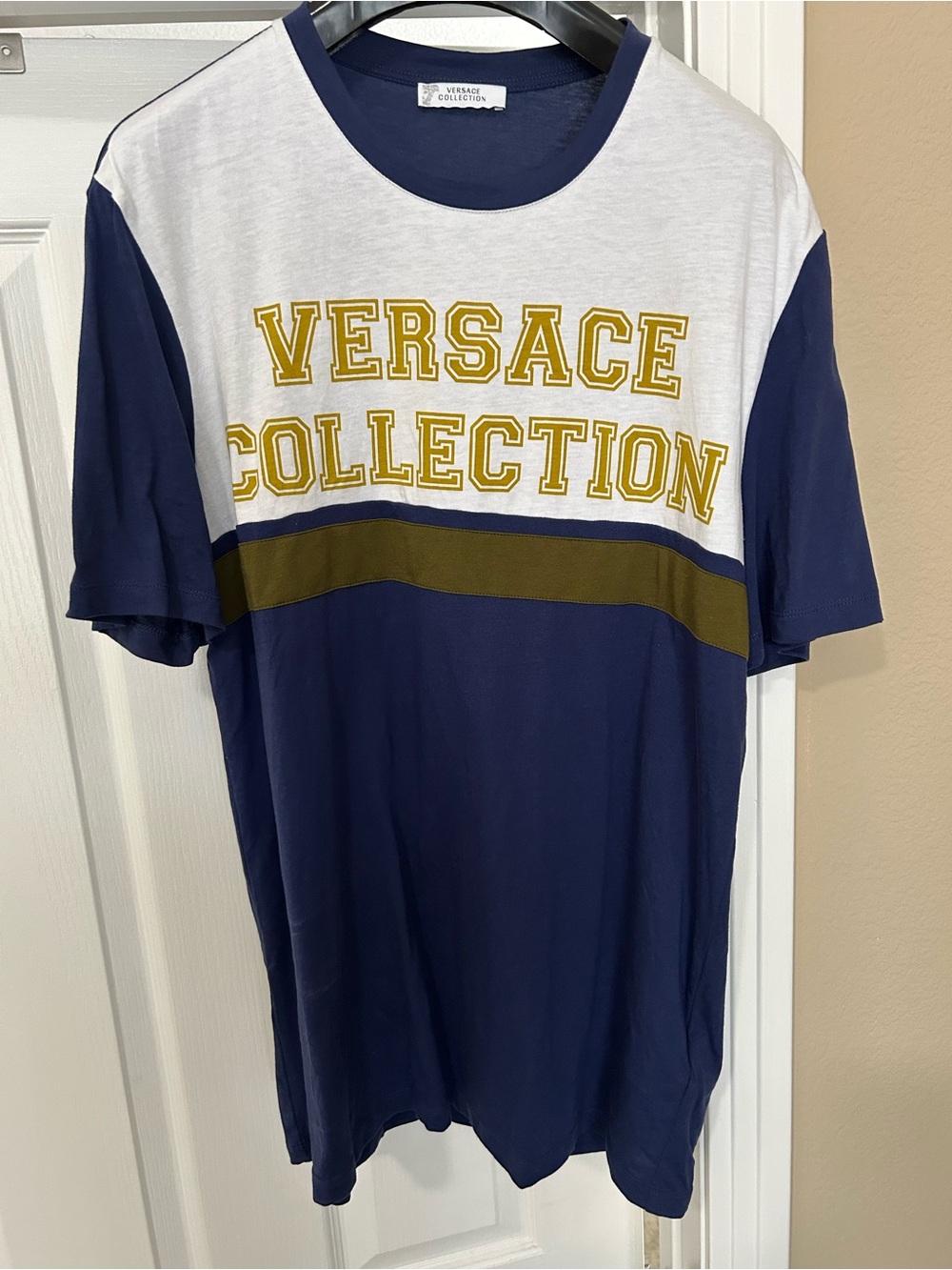 Versace Collection Navy, White & Gold Logo Short Sleeve Tee